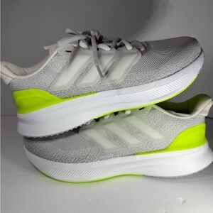 adidas Ultra Run Light Gray and Neon Yellow Mesh Running Shoes